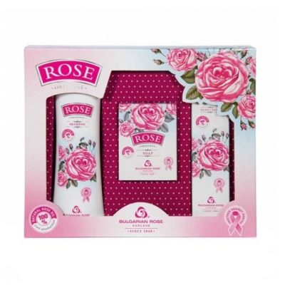 Gift set “Rose” with rose oil (shampoo, hand cream, cream-soap